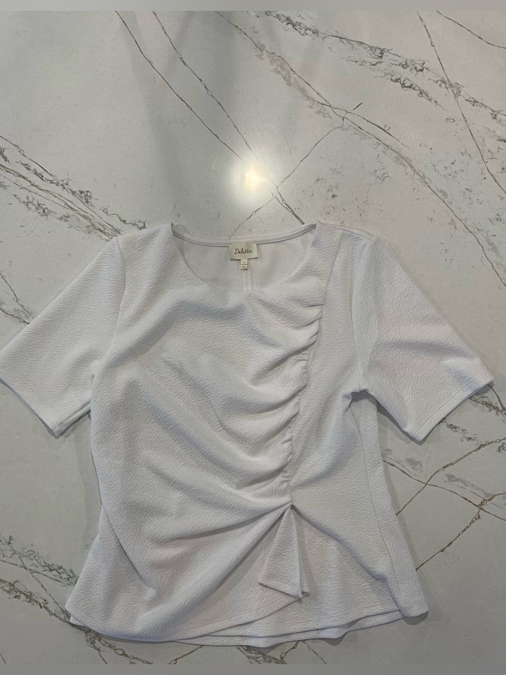 Deletta Anthropologie White Textured Gathered Peplum Top XL